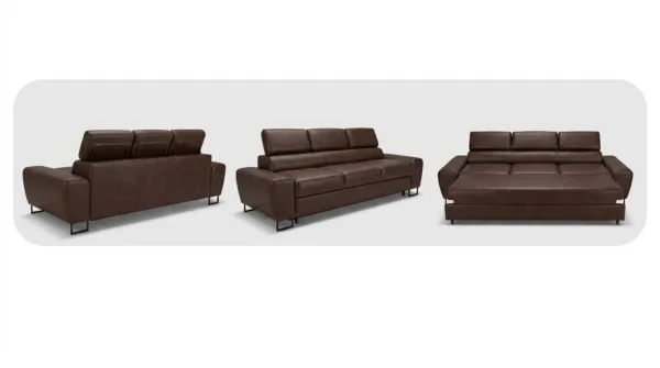 Kanapa sofa rozkładana f spania reg zagłówek ekoskóra brąz Savio Family — widoki produktu