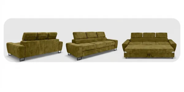 Kanapa sofa rozkładana f spania reg zagłówek szenil welur zielony Savio 3 — widoki produktu