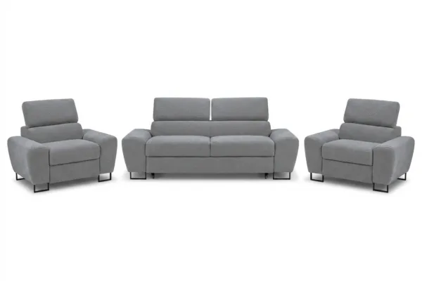 Zestaw wypoczynkowy sofa 2 fotele szary popielaty welur Savio Family Meble — widoki produktu