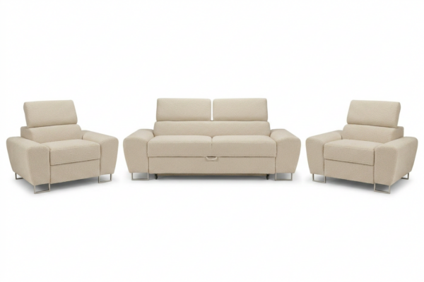 Zestaw wypoczynkowy sofa 2 fotele beżowy welur salonu Savio Family Meble — widoki produktu