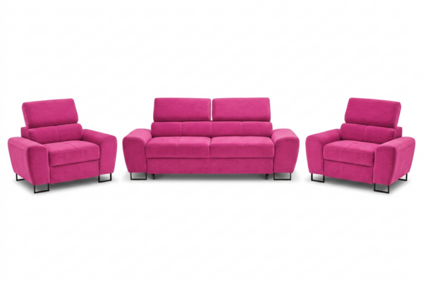 Zestaw wypoczynkowy sofa kanapa 2 fotele różowy welur Savio Family Meble — widoki produktu