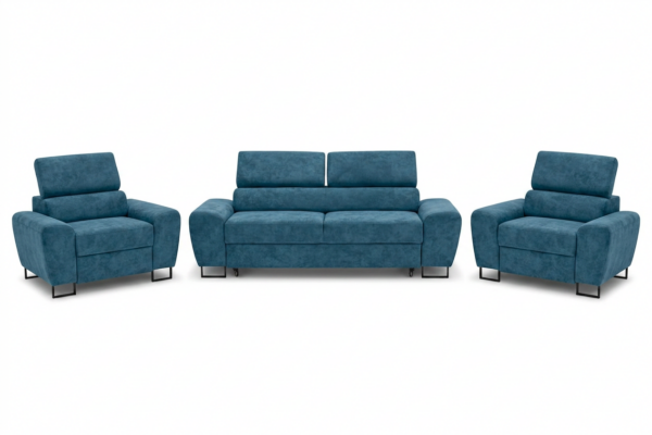 Zestaw wypoczynkowy sofa kanapa 2 fotele niebieski salon Savio Family Meble — widoki produktu