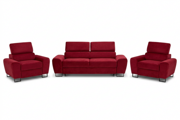 Zestaw wypoczynkowy sofa kanapa 2 fotele czerwony welur Savio Family Meble — widoki produktu