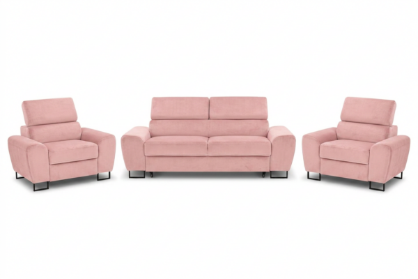 Zestaw wypoczynkowy sofa kanapa 2 fotele różowy welur Savio Family Meble — widoki produktu