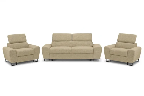 Zestaw wypoczynkowy sofa kanapa 2 fotele beżowy wygodny Savio Family Meble — widoki produktu