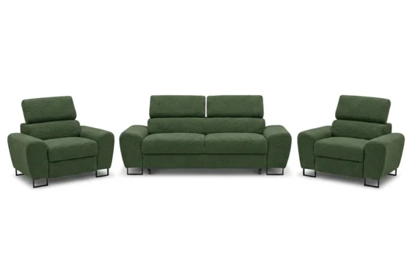 Zestaw wypoczynkowy sofa kanapa 2 fotele zielony welur Savio Family Meble — widoki produktu