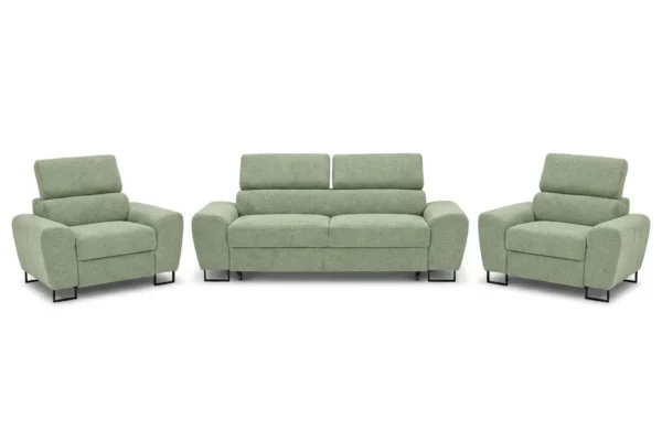 Zestaw wypoczynkowy sofa kanapa 2 fotele miętowy boucla Savio Family Meble — widoki produktu