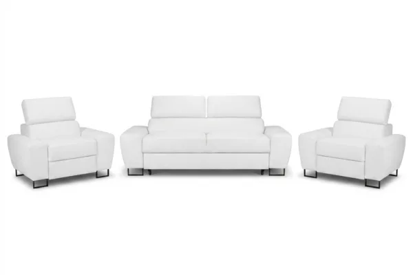 Zestaw wypoczynkowy sofa kanapa 2 fotele biały ekoskóra wygodny Savio — widoki produktu