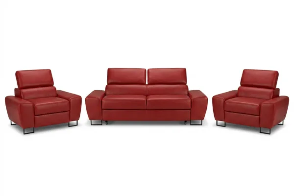 Zestaw wypoczynkowy sofa kanapa 2 fotele czerwony ekoskóra Savio Family — widoki produktu