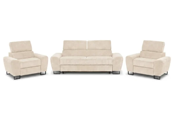 Zestaw wypoczynkowy sofa kanapa 2 fotele beżowy sztruks Savio Family Meble — widoki produktu