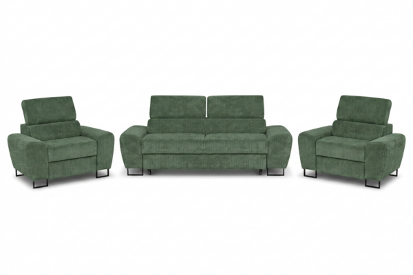Zestaw wypoczynkowy sofa kanapa 2 fotele zielony sztruks Savio Family Meble — widoki produktu