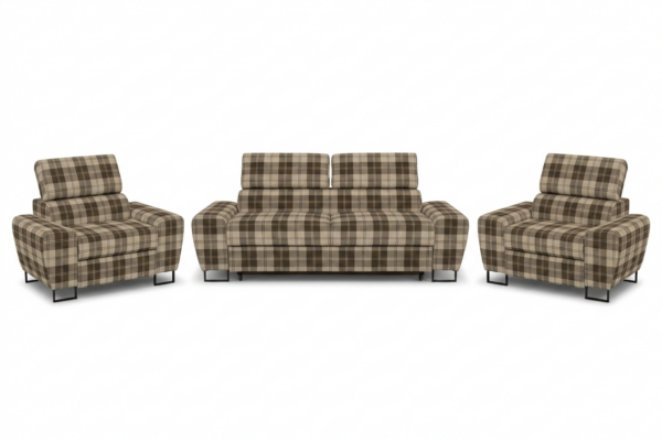 Zestaw wypoczynkowy sofa kanapa 2 fotele beż kratka Savio Family Meble — widoki produktu