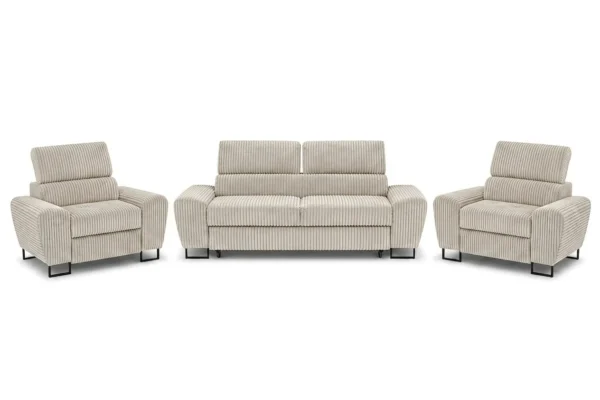 Zestaw wypoczynkowy sofa kanapa 2 fotele beż sztruks Savio Family Meble — widoki produktu