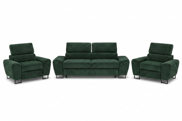 Zestaw wypoczynkowy sofa kanapa 2 fotele zielony sztruks Savio Family Meble — widoki produktu