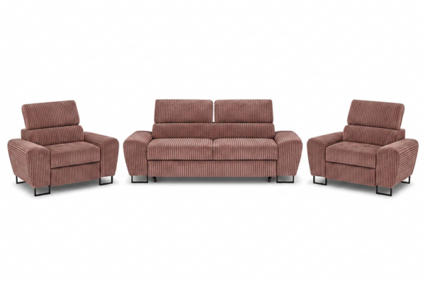 Zestaw wypoczynkowy sofa kanapa 2 fotele róż sztruks Savio Family Meble — widoki produktu
