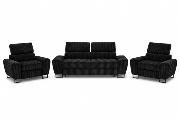 Zestaw wypoczynkowy sofa kanapa fotele czarny sztruks wygodny Savio Family — widoki produktu