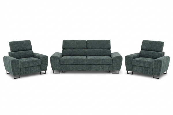 Zestaw wypoczynkowy sofa kanapa 2 fotele szary szenil Savio Family Meble — widoki produktu