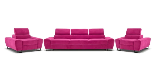 Zestaw wypoczynkowy sofa 3 kanapa fotele różowy fuksja wygodna Savio Family — widoki produktu