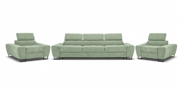 Zestaw wypoczynkowy sofa 3 kanapa fotele miętowy welur Savio Family Meble — widoki produktu