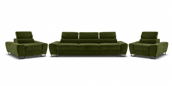 Zestaw wypoczynkowy sofa 3 kanapa fotele jasno zielony khaki Savio Family — widoki produktu