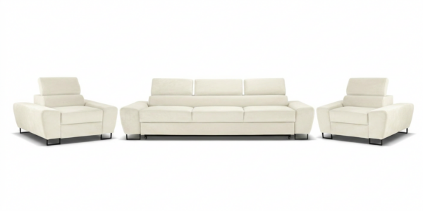 Zestaw wypoczynkowy sofa 3 kanapa fotele kremowy welur Savio Family Meble — widoki produktu