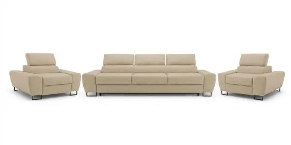 Zestaw wypoczynkowy sofa 3 kanapa fotele beżowy ekoskóra Savio Family Meble — widoki produktu