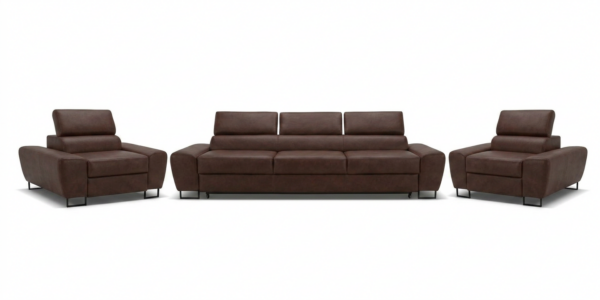 Zestaw wypoczynkowy sofa 3 kanapa fotele brąz ekoskóra Savio Family Meble — widoki produktu