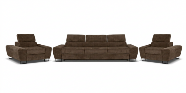 Zestaw wypoczynkowy sofa 3 kanapa fotele brązowy sztruks Savio Family Meble — widoki produktu