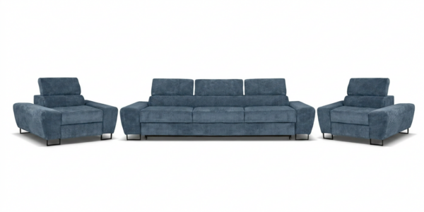Zestaw wypoczynkowy sofa 3 kanapa fotele granatowy sztruks Savio Family Meb — widoki produktu