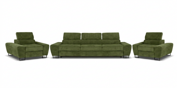Zestaw wypoczynkowy sofa 3 kanapa fotele zielony khaki sztruks Savio Family — widoki produktu