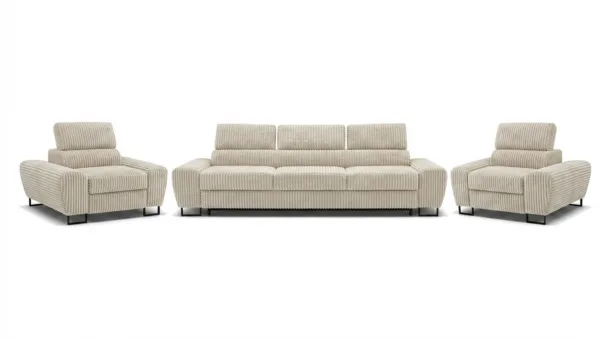 Zestaw wypoczynkowy sofa 3 kanapa fotele beż sztruks Savio Family Meble — widoki produktu