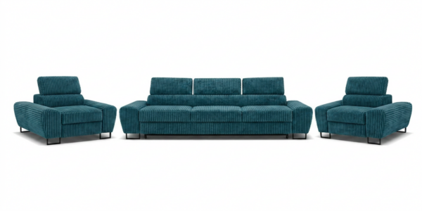 Zestaw wypoczynkowy sofa 3 kanapa fotele niebieski sztruks Savio Family Meb — widoki produktu