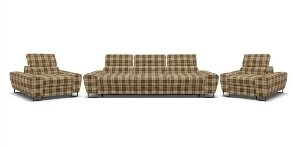 Zestaw wypoczynkowy sofa 3 kanapa fotele brąz kratka szkocka Savio Family — widoki produktu