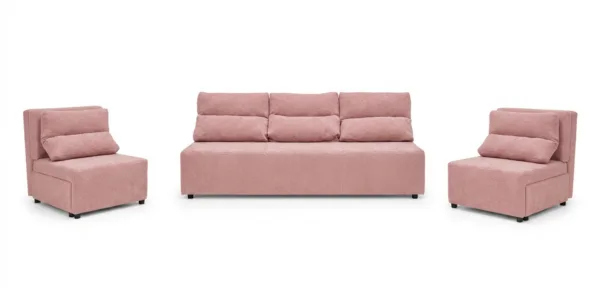 Zestaw wypoczynkowy sofa 3 kanapa fotele różowy welur wygodny salonu KIMO — widoki produktu