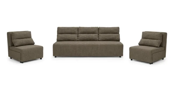 Zestaw wypoczynkowy sofa 3 kanapa fotele brąz boucla KIMO FAMILY MEBLE — widoki produktu