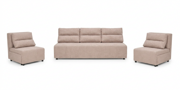 Zestaw wypoczynkowy sofa 3 kanapa fotele pudrowy róż welur Kimo Family — widoki produktu