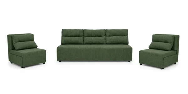 Zestaw wypoczynkowy sofa 3 kanapa fotele zielony salonu boucla Kimo Family — widoki produktu