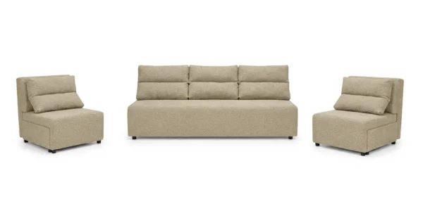 Zestaw wypoczynkowy sofa 3 kanapa fotele beż welur boucla KIMO Family Meble — widoki produktu