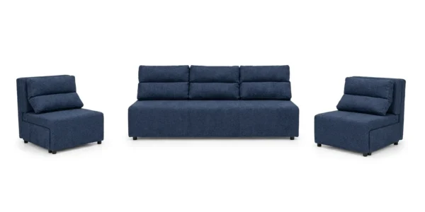 Zestaw wypoczynkowy sofa 3 kanapa fotele granatowy welur boucla KIMO Family — widoki produktu