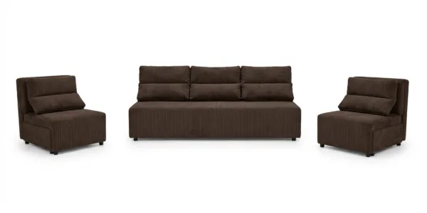Zestaw wypoczynkowy sofa kanapa fotele brązowy sztruks wygodna KIMO Family — widoki produktu