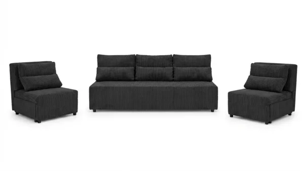 Zestaw wypoczynkowy sofa 3 kanapa fotele czarny sztruks Kimo Family Meble — widoki produktu