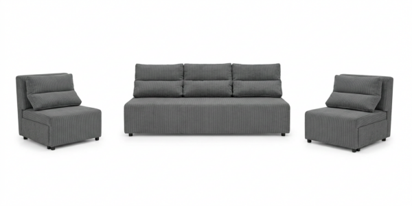 Zestaw wypoczynkowy sofa 3 kanapa fotele szary sztruks Kimo Family Meble — widoki produktu