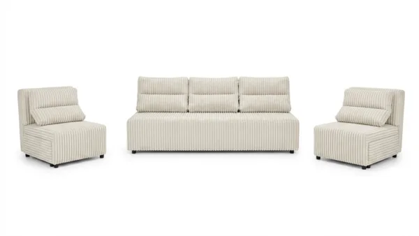 Zestaw wypoczynkowy sofa 3 kanapa fotele beż welur KIMO Family Meble — widoki produktu