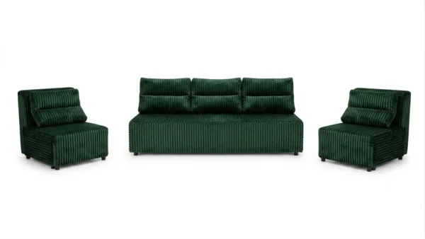 Zestaw wypoczynkowy sofa 3 kanapa fotele zielony sztruks Kimo Family Meble — widoki produktu