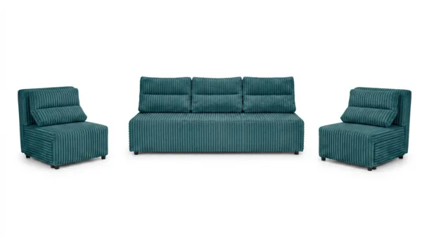 Zestaw wypoczynkowy sofa kanapa fotele niebieski sztruks KIMO Family Meble — widoki produktu