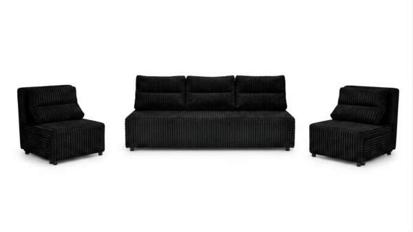 Zestaw wypoczynkowy sofa 3 kanapa fotele czarny sztruks Kimo Family Meble — widoki produktu