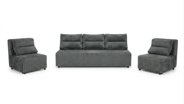 Zestaw wypoczynkowy sofa kanapa fotele szary antracyt sztruks wygodny Kimo — widoki produktu