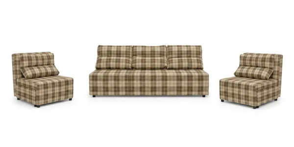 Zestaw wypoczynkowy sofa 3 kanapa fotele brąz kratka Kimo Family Meble — widoki produktu