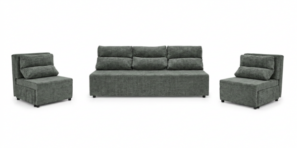 Zestaw wypoczynkowy sofa 3 kanapa fotele szary szenil wygodny Kimo Family — widoki produktu