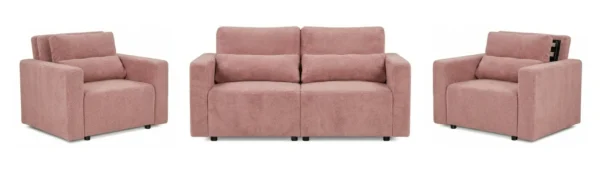Zestaw wypoczynkowy sofa 2 kanapa fotele salon różowy Komo Family meble — widoki produktu